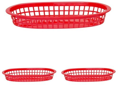 HENDI Servierkörbe, 6 Stück, für Snacks und Pommes, stapelbar, Fast Food Körbe, Brotkörbe, Plastikkörbchen, Servierkörbchen, 272x175x(H)38mm, Polypropylen, rot (Packung mit 3)