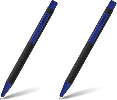 Online Kugelschreiber Soft Metal, Druckkugelschreiber aus Aluminium, auswechselbare Großraum-Mine, Schreibfarbe blau, dokumentenecht, mit Softtouch Feeling, Metallclip, Black'n Blue (Packung mit 2)