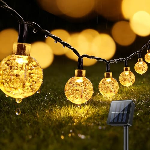 Suright Guirnaldas Luces Exterior Solar, 13M 60 LEDs Luces Solares LED Exterior Jardin, 8 Modos con Memoria, IP65 Impermeable, Luz Solar para Jardín Terraza Balcón Boda Fiesta, Cálido Blanco