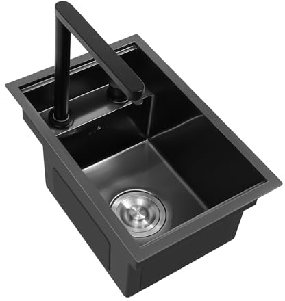 Fregaderos de cocina de acero inoxidable 304, 45 x 30 x 23 cm, 1 lavabo, fregadero invisible, fregadero con tapa y grifo extensible, fregadero para cocinas, bares, baños y baños