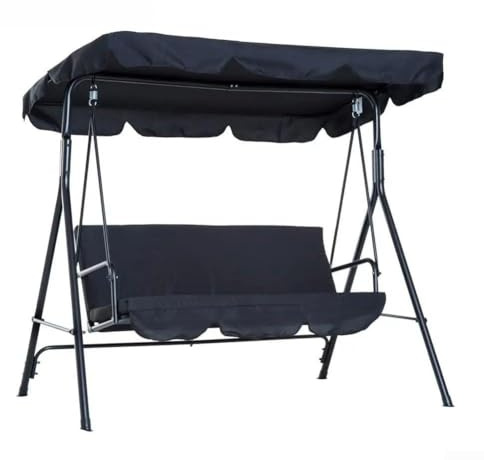 Swing Canopy Covers Oxford Cloth Swing Canopy Replacement Cover Garden Swing Seat Canopies Covers Waterproof Sun Shade Awning for Patio Swings Garden Swings(Black-Large Three-Seater)