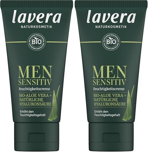 lavera Men sensitiv Feuchtigkeitscreme - für empfindliche Haut - sanft & erfrischend - hilft bei Juckreiz - vegan - Naturkosmetik - 50 ml (Packung mit 2)