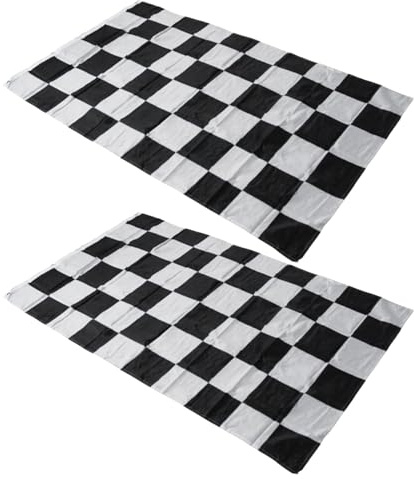 HOUDERCO Bandiera Scacchi in Poliestere 2 Pezzi Nero e Bianco, Leggera e Portatile, Decorazione per Festa a Tema Corsa e Attività All'aperto