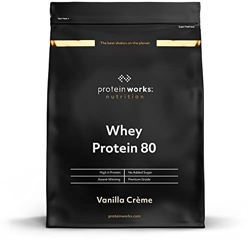 THE PROTEIN WORKS Whey Protéine 80 (Concentré) | 82% de protéines | Shake à faible teneur en sucre et à forte teneur en protéines | Crème Vanillée | 1kg