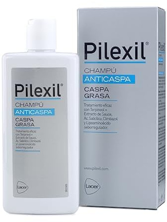 PILEXIL ANTICASPA - Champú Caspa Grasa 300 ml, Tratamiento de Uso Frecuente, Regula el Exceso de Sebo, Elimina el Picor, Disminuye la Descamación del Cuero Cabelludo, Gran Eficacia, para Hombres y Mujeres