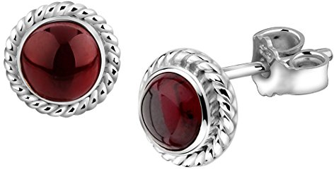 Nenalina Ohrstecker 925 Silber Damen Ohrringe rund mit Geburtsstein Granat rot für Frauen und Mädchen