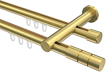 INTERDECO Innenlauf-Gardinenstange 20 mm 2-läufig, moderne Innenlaufstange aus Metall, Messing-Optik, zur Wandmontage, Typ 10213812, 200 cm