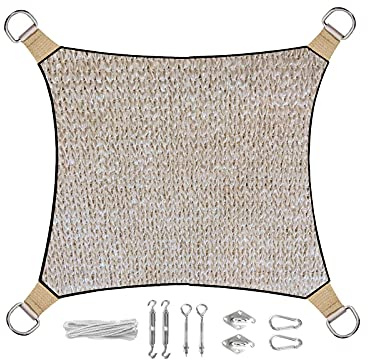 Sonnensegel Viereck 5x5m Farbe Champagner mit Befestigungskit - Sonnenschutz für Ihren Garten!