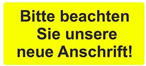 Aufkleber/Etiketten Bitte beachten Sie unsere neue Anschrift! auf Rolle - 56 x 25 mm - 1.000 Stück (Leuchtgelb)