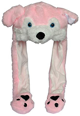 JOYHY Enfant Adultes Peluche Mouvement D'Oreille Oreille Flap Chapeau Loup Rose