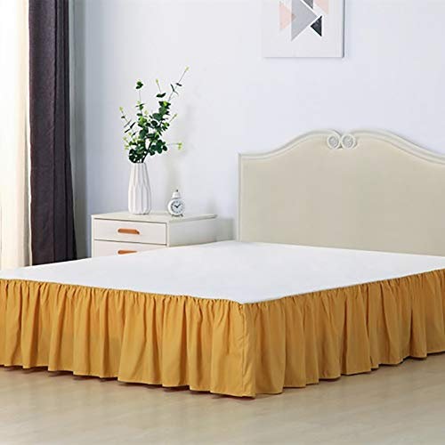 YEARLY Couleur Solide Lotus Cache Sommiers TKings Tissu Côtés Élastique Enrouler Autour Rides Jupe De Lit Volants De Poussière 14 inch Adaptés Goutte Couverture De Lit Jaune 200x203cm(79x80inch)