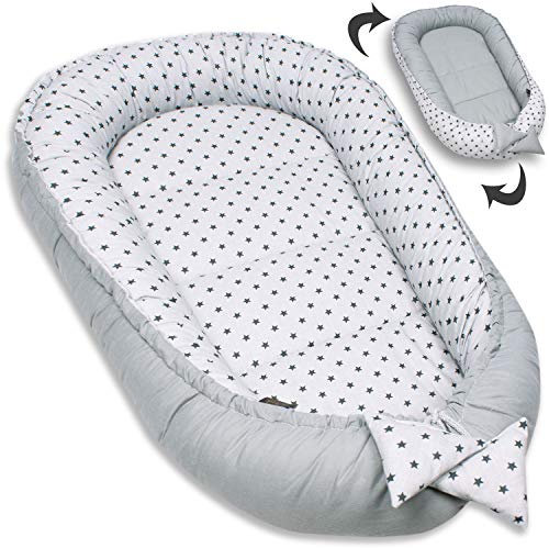 PaLulli Babynest Babynestchen 50x90 cm Babykokon, 2seitig, 100% Baumwolle, Nestchen für Babybett, Kuschelnest, Kissen, Reisebett für Baby und Säuglinge (Sterne C)