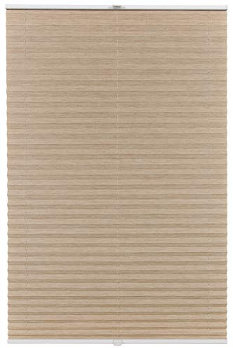 ondeco Plissee auf Maß Bamboo für alle Fenster innen, ohne Bohren, Montage Klemmträger bis 27 mm, Sonnenschutz-Rollo lichtschutz Blickdicht Beige Bamboo B: 61-70 cm, H: 201-250 cm