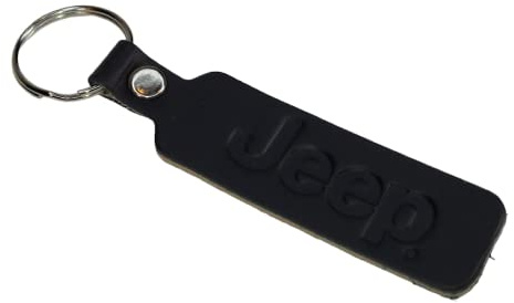 Jeep Text Logo Handmade Drum-dyed USA Leather Keychain (Black)