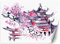 Feeby Fototapete XXL Kirschblüte Japan 400x280 cm Rosa Vliestapete Moderne Design Wandtapete Küche Flur Wohnzimmer Büro Badezimmer Kinderzimmer Pagode Aquarell