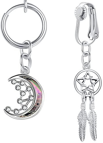 Briana Williams Fake Bauchnabelpiercing Klemme Ring Hoop Clip mit Anhänger Dangle Kein Piercing Helix Cartilage Ohrklemme Ohrring Silber