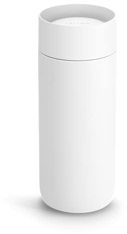 Fellow Carter Move Mug with 360º Drinking Lid - Open Top Coffee to-Go Mug with Ceramic Interior, Vacuum Insulated Stainless Steel, Matte White, 16 oz Cup
