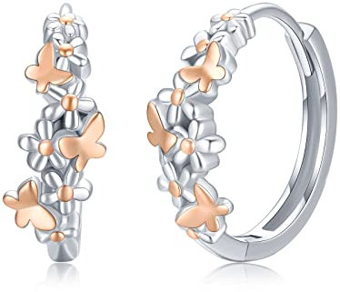 TRISHULA Gänseblümchen ohrringe 925 Sterling Silber Schmetterling Creolen Hypoallergen Ohrringe Blumen Creolen Gänseblümchen Schmuck Geschenke für Damen Frauen Mädchen Kinder