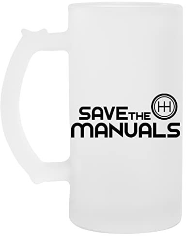 Save The Manuals Glas Bier Becher Tasse Glass Beer Mug Cup