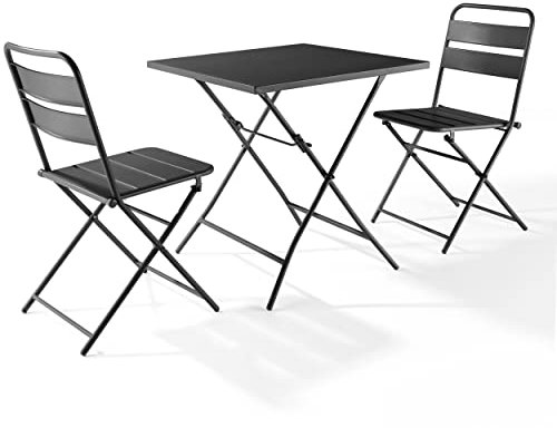 Palavas – quadratischer Klapptisch + 2 Klappstühle, Stahl, Grau