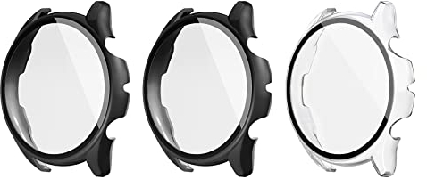 MoKo 3 Stück Hard Schutzhülle Kompatibel mit Amazfit GTR 3/GTR 3 Pro, HD PC Rundum Hülle Ultradünne Gehäuse mit Kratzfest Panzerglas Displayschutz - Schwarz/Schwarz/Transparent
