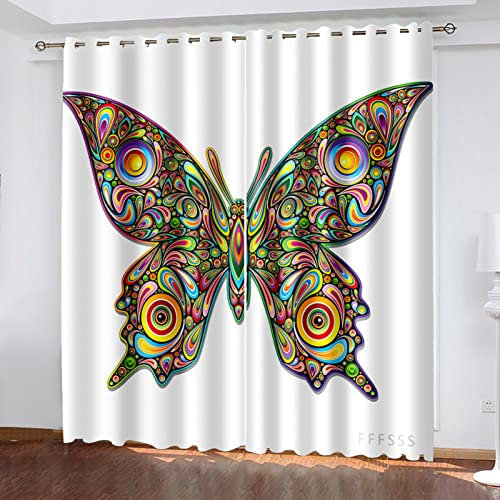 Kinder Gardinen Kinderzimmer Junge Mädchen Blickdicht Künstlerischer Kreativer Schmetterling 140X160Cm 2Er Set Verdunkelungsvorhang Thermovorhang Hitzeschutz Vorhänge Wohnzimmer Schlafzimmer Vorhänge
