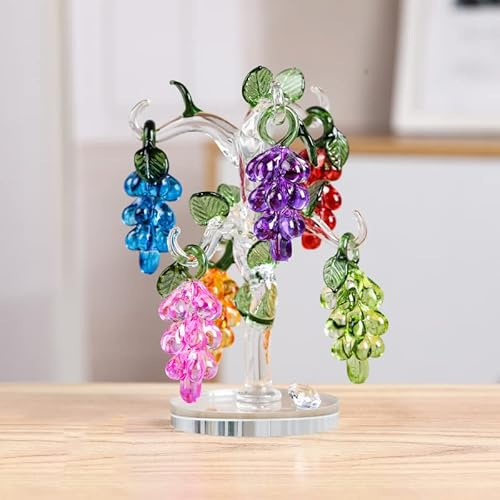 Crystal Glass Colorful Grape Tree Glass Ornament Figurine Hanging Apples Birthday Wedding Gift Living Dining Table Home Decor
