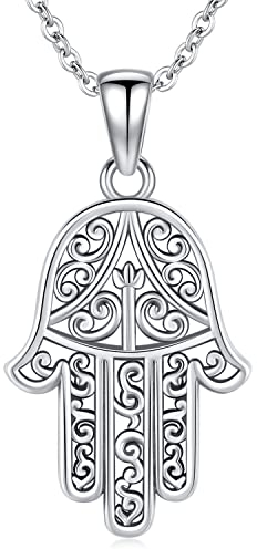 Collier Main de Fatma Argent Sterling 925, Pendentif Main de Fatma Argent pour Femme, Fatma Hamsa Pendentif Vintage Bijoux Main de Fatma Cadeaux pour Petite Amie Femme Maman