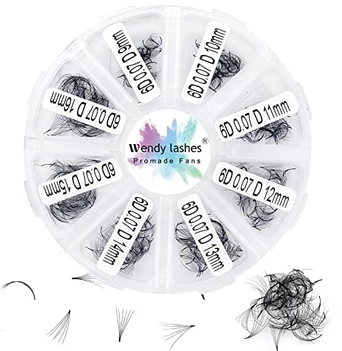 Fertige Wimpernfächer Wimpern Extension 6D 500 Stück 0,07mm D Curl 9-16mm Fertige Volumen Wimpern Fächer Premade Volume Fans für Wimpernverlängerung (500-6D-0,07-D-9-16)