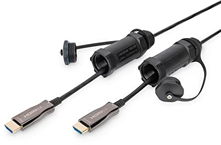 DIGITUS HDMI AOC Cavo ibrido in fibra ottica, 30m, HDMI 2.0, 4k/60Hz, guaina protettiva corazzata, IP68, compatibile con TV/beamer/monitor, nero