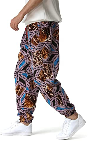LVCBL Pantaloni lunghi da uomo, in lino, per il tempo libero, pantaloni estivi da uomo, con gambe larghe, Colore: rosa., M