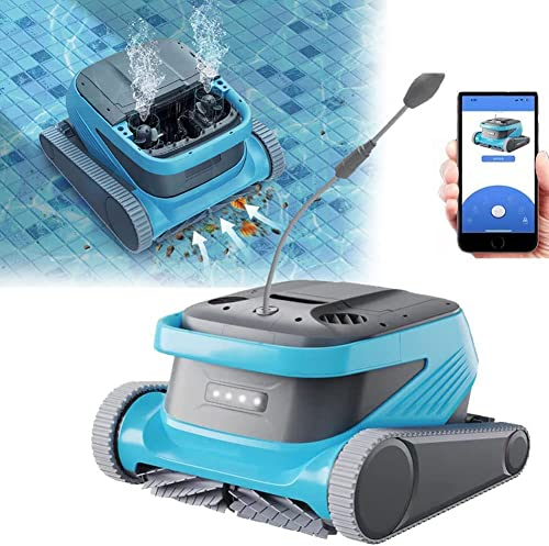 Robot Nettoyeur de Piscine Entièrement Automatique, Aspirateur de Piscine Escalade Murale à 90° avec Contrôle APP, Paniers Filtres Super Grands 6L, pour Piscine Hors-Sol/Creusée