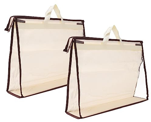 PATIKIL Handbag Dust Bags, 2 Pack Clear Purse Storage Organizer XXL Size PVC Dustproof Handbag Cover Transparent Purse Protector, Beige