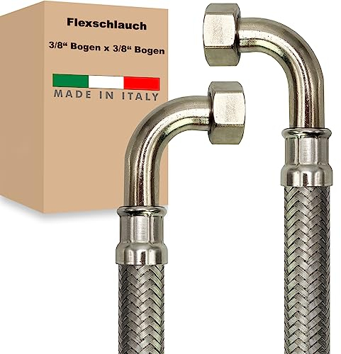 Flexschlauch ÜM-BOGEN x ÜM-BOGEN Edelstahl Panzerschlauch Anschlußschlauch Sanitär Armaturenschlauch Hauswasserwerk Made in Italy (3/8 x 3/8 - 600 mm)