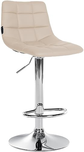 CLP Barhocker Jerry Kunstleder I Höhenverstellbarer Barstuhl I 360° Drehstuhl Mit Rückenlehne Für Küche Und Bistro Farbe Creme Gestell Farbe Chrom
