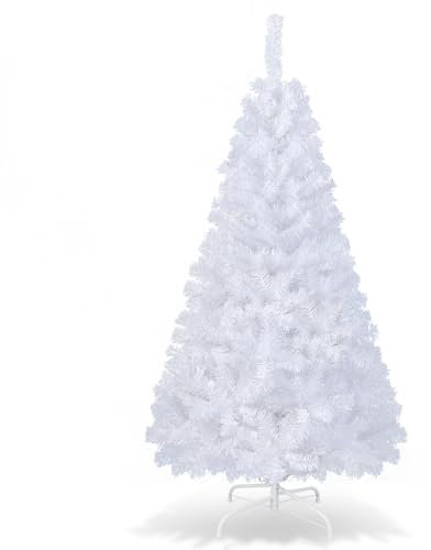 DREAMADE 150/180/210/240cm Weihnachtsbaum Weiß, Künstlicher Tannenbaum, Christbaum Kunstbaum Dekobaum mit Metallständer (150cm)