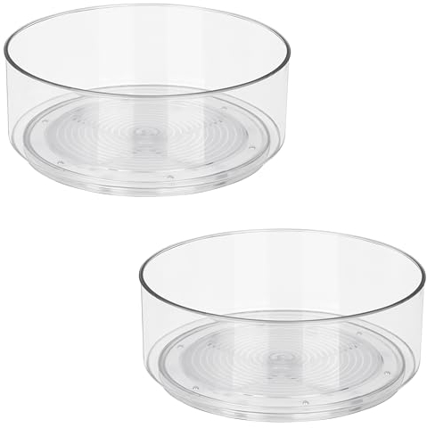 Winter Shore Organizador Giratorio Transparente de 24 cm (Pack de 2) - Organizador Cocina de Plástico, Baño, Tocador, Nevera, Despensa - Útil con Especias, Aceite, Condimentos, Latas, Maquillaje