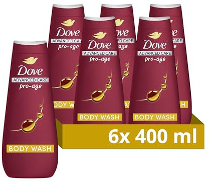 Dove Advanced Care Pro-Age Body Wash Body Cleanser shower gel with skin-natural nutrients for instantly lotion-soft skin 6x 400 ml