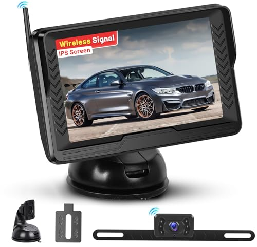 Hikity Kabellose Digitale Rückfahrkamera Set, 5 Zoll Monitor IP69 Wasserdichter Auto Rückfahrkamera Funk, AHD 1080P Nachtsicht 145° Weitwinkel Rückfahrkamera für SUV Wohnmobil Anhänger Van Pickup