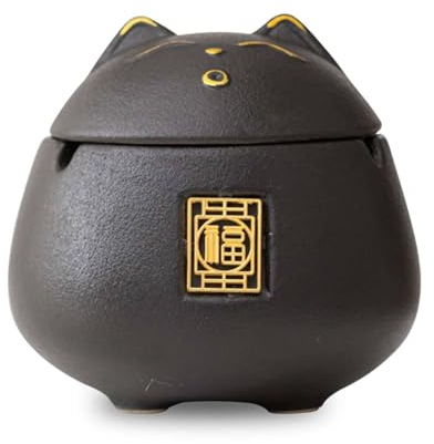 TYMYYS Aschenbecher Mit Deckel Groß, Windaschenbecher Für Draußen, Aschenbecher Keramik, Windaschenbecher Keramik, Aschenbecher Geruchsdicht-Katze-klein, FK2BCC222KCC223