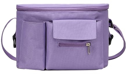 Hiseng Borsa per Passeggino Universale, Impermeabile Borsa Passeggino, Multifunzione Organizer per Passeggino con Portabevande, Grande Capacità, Scomparti Multipli (viola minimalista,31x15x20cm)