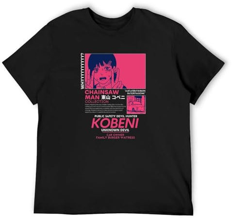Chainsaw Manga Mens T-Shirt Black Graphic Unisex Tee Shirt M