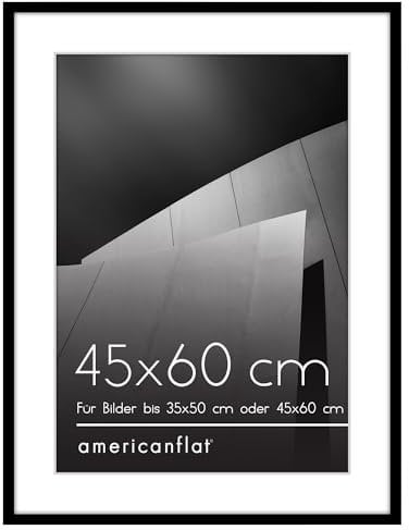 Americanflat 45x60 cm Bilderrahmen in Schwarz - 35x50 cm mit Matte und 45x60 cm ohne Matte - Horizontale und vertikale Formate für Wand