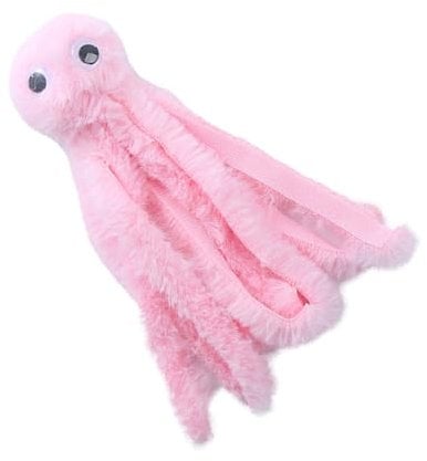 Mjaie Jouet d'activité pour chat en peluche en forme de pieuvre - Jouet de dentition mignon pour chaton - Tige molaire interactive - Résistant aux morsures - Rose