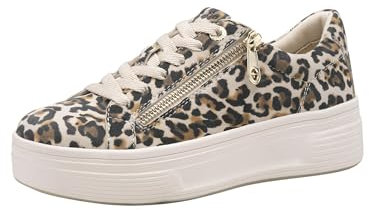 Tamaris Comfort Damen Plateau Sneaker mit Reißverschluss Low Top, Mehrfarbig (Leopard), 38 EU