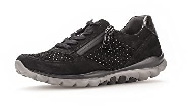 Gabor Damen Low-Top Sneaker, Frauen Halbschuhe,Sportschuhe,Freizeitschuhe,Turnschuhe,Laufschuhe,schnürschuhe,schwarz (Strass),40 EU / 6.5 UK