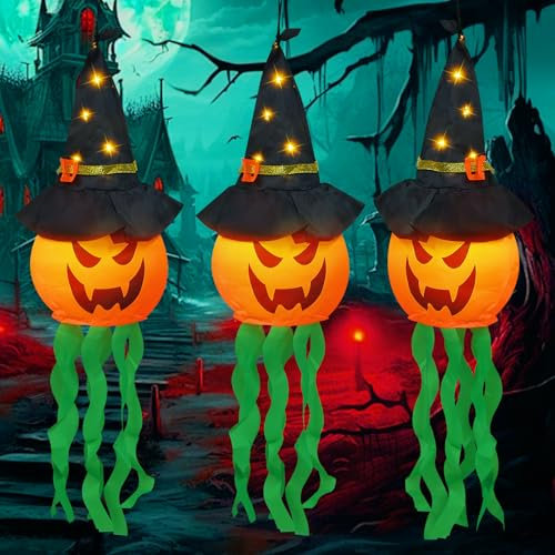 Halloween-Hängende beleuchtete leuchtende Geister-Hexenhut-Lichter, gruseliges Licht,Halloween Lichterkette Fliegende Geisterhüte
