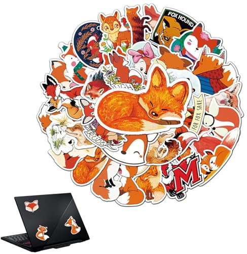 vcsjw 50 Stück Fox Sticker,wasserdichte Vinyl Sticker,Fox Aufkleber,Animal Fox Sticker,Fox Aesthetic Sticker Pack Für Kinder Jugendliche Erwachsene,Für Scrapbook,Skateboard,Auto,Gepäck