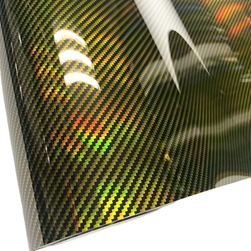 QIUSHIBO Autofolie Hochglänzende Regenbogen-Carbonfaser-Blau-Aufkleber for Autofolien, selbstklebendes Vinyl for Motorrad-Wrap-Außenbereich Car Wrapping Folie(Gold,50CM X 200CM)