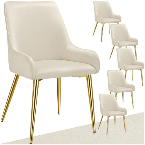 tectake® 6er Set Samt Stuhl, Esszimmerstühle, ergonomischer Sessel Stuhl, Möbel für Wohnzimmer, Armlehnstuhl für Esstisch, als Küchenstuhl, Essstühle skandinavisch, Schalenstuhl modern - beige